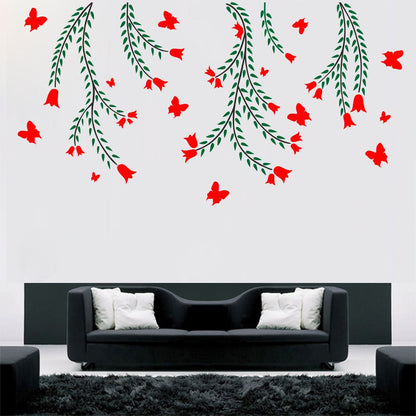 Homexa Decor | Leaf, Floral & Butterlies Wall Sticker (Size 91 x 48 cm)