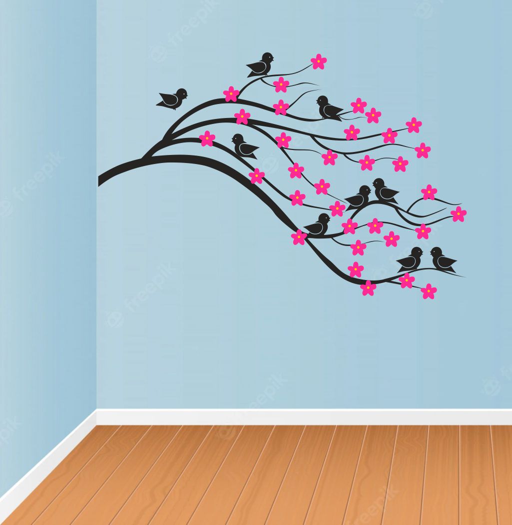 Homexa Decor | Branches With Birds and Flower Design Wall Sticker (Size 91 x 59 cm)