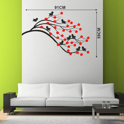 Homexa Decor | Branches With Birds and Flower Design Wall Sticker (Size 91 x 59 cm)