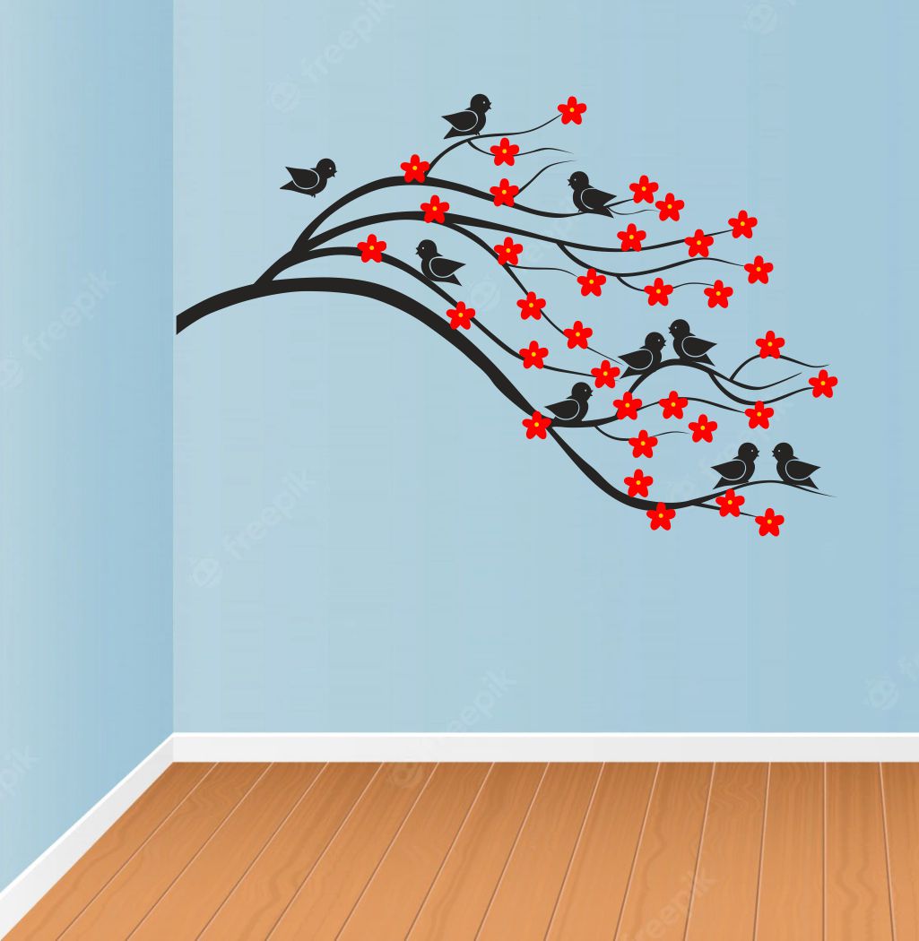 Homexa Decor | Branches With Birds and Flower Design Wall Sticker (Size 91 x 59 cm)