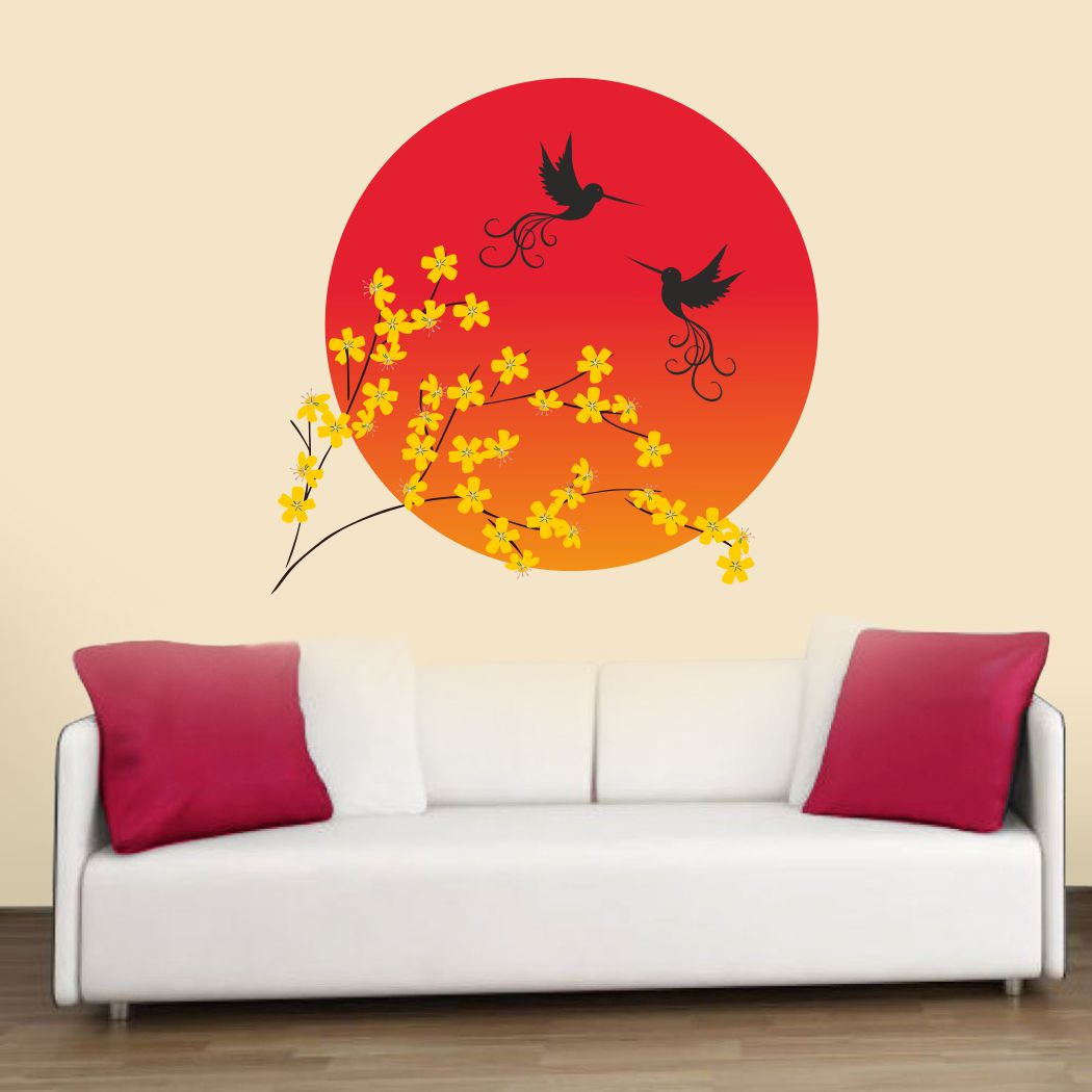 Homexa Decor | Flower, Birds & Sun Wall Sticker (Size 55 x 52 cm)