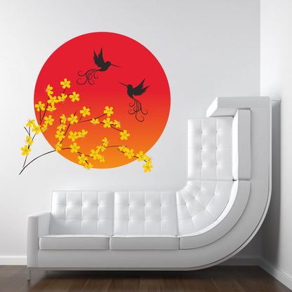 Homexa Decor | Flower, Birds & Sun Wall Sticker (Size 55 x 52 cm)