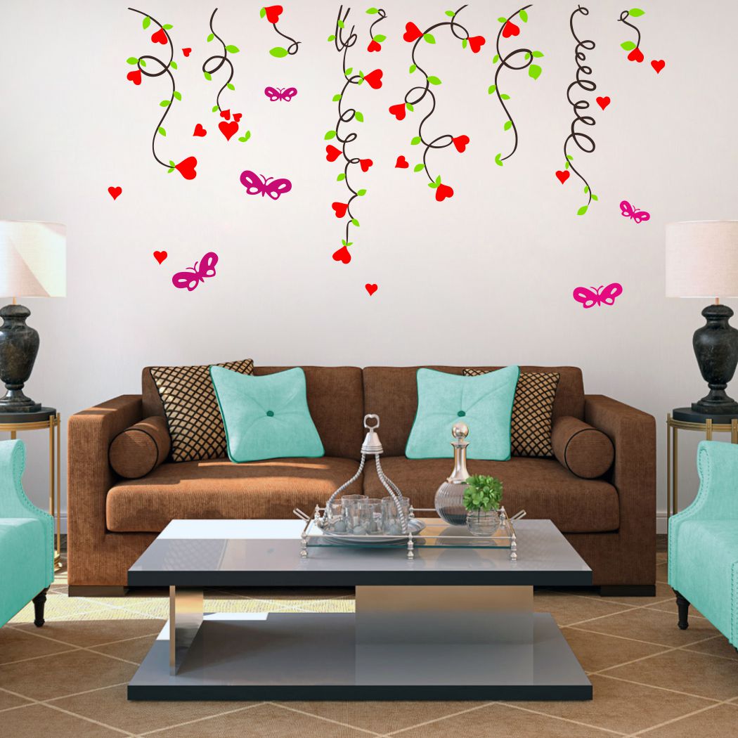 Homexa Decor | Floral With Leaf and Butterfly Wall Sticker (Size 116 x 58 cm)