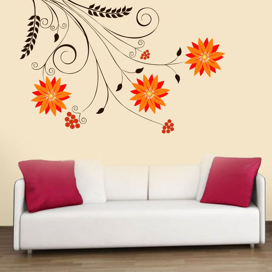 Homexa Decor | Tree With Leaf and Flower Wall Sticker (Size 70 x 49 cm)