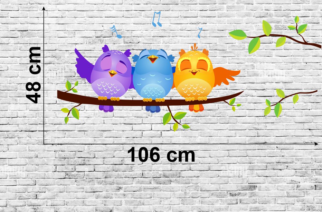 Homexa Decor | Tree With three Owl Wall Sticker (Size 106 x 48 cm)