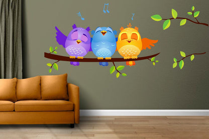 Homexa Decor | Tree With three Owl Wall Sticker (Size 106 x 48 cm)