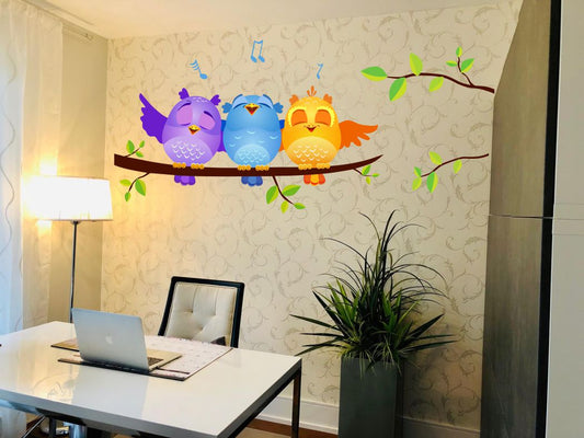 Homexa Decor | Tree With three Owl Wall Sticker (Size 106 x 48 cm)