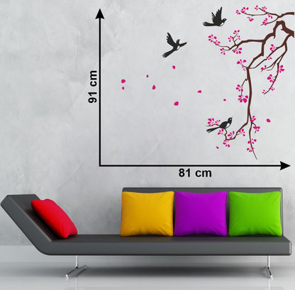 Homexa Decor | Branches With Birds and Flower Design Wall Sticker (Size 91 x 81 cm)