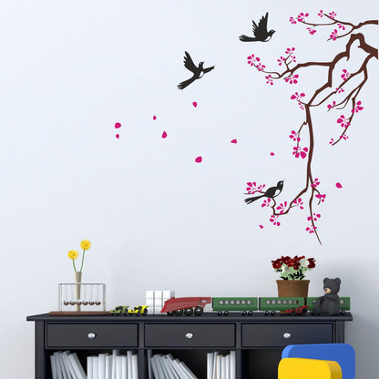 Homexa Decor | Branches With Birds and Flower Design Wall Sticker (Size 91 x 81 cm)