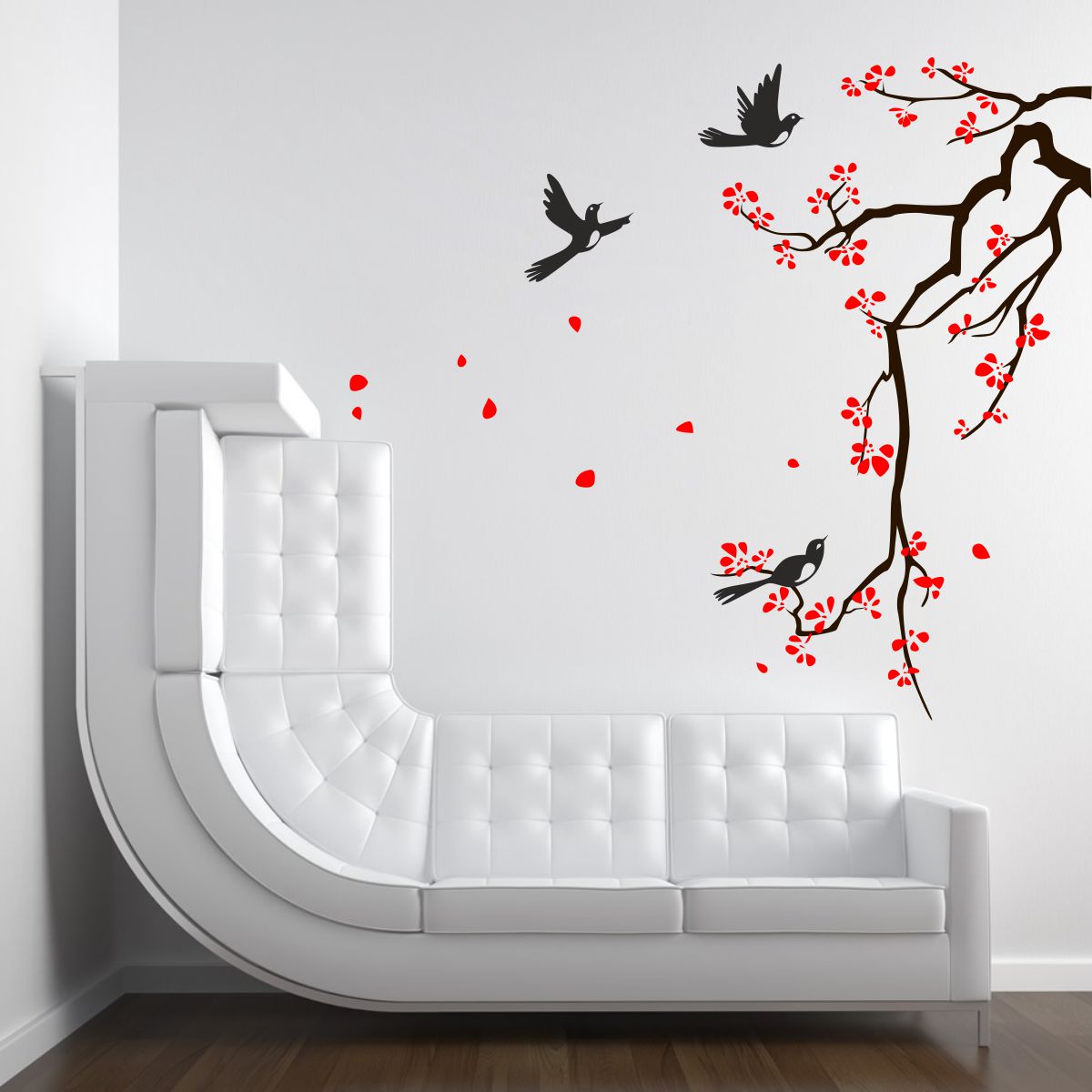 Homexa Decor | Branches With Birds and Flower Design Wall Sticker (Size 91 x 81 cm)