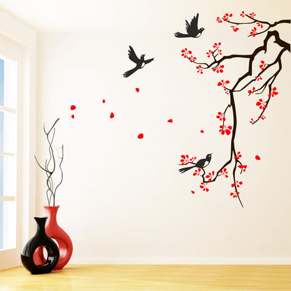 Homexa Decor | Branches With Birds and Flower Design Wall Sticker (Size 91 x 81 cm)