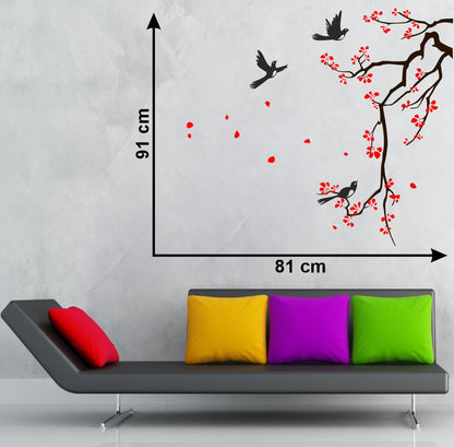 Homexa Decor | Branches With Birds and Flower Design Wall Sticker (Size 91 x 81 cm)