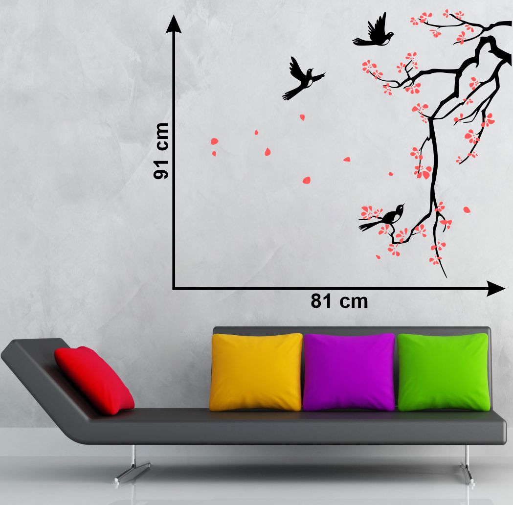 Homexa Decor | Branches With Birds and Flower Design Wall Sticker (Size 91 x 81 cm)