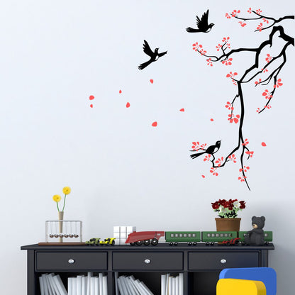 Homexa Decor | Branches With Birds and Flower Design Wall Sticker (Size 91 x 81 cm)