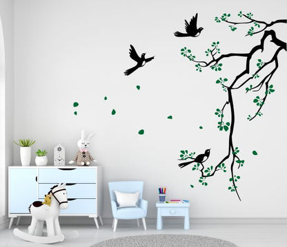 Homexa Decor | Branches With Birds and Flower Design Wall Sticker (Size 91 x 81 cm)