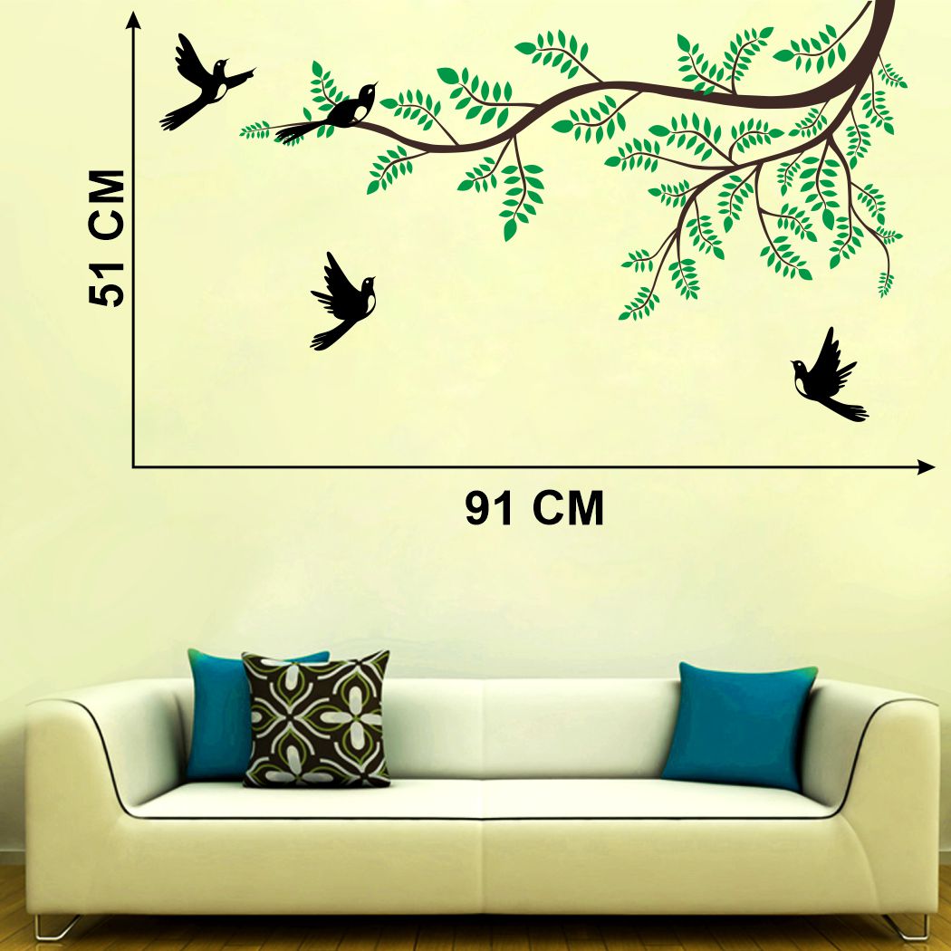 Homexa Decor | Branches With Birds and Leaf Design Wall Sticker (Size 91 x 51 cm)