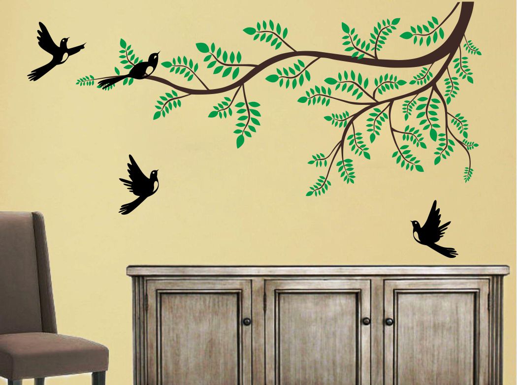 Homexa Decor | Branches With Birds and Leaf Design Wall Sticker (Size 91 x 51 cm)