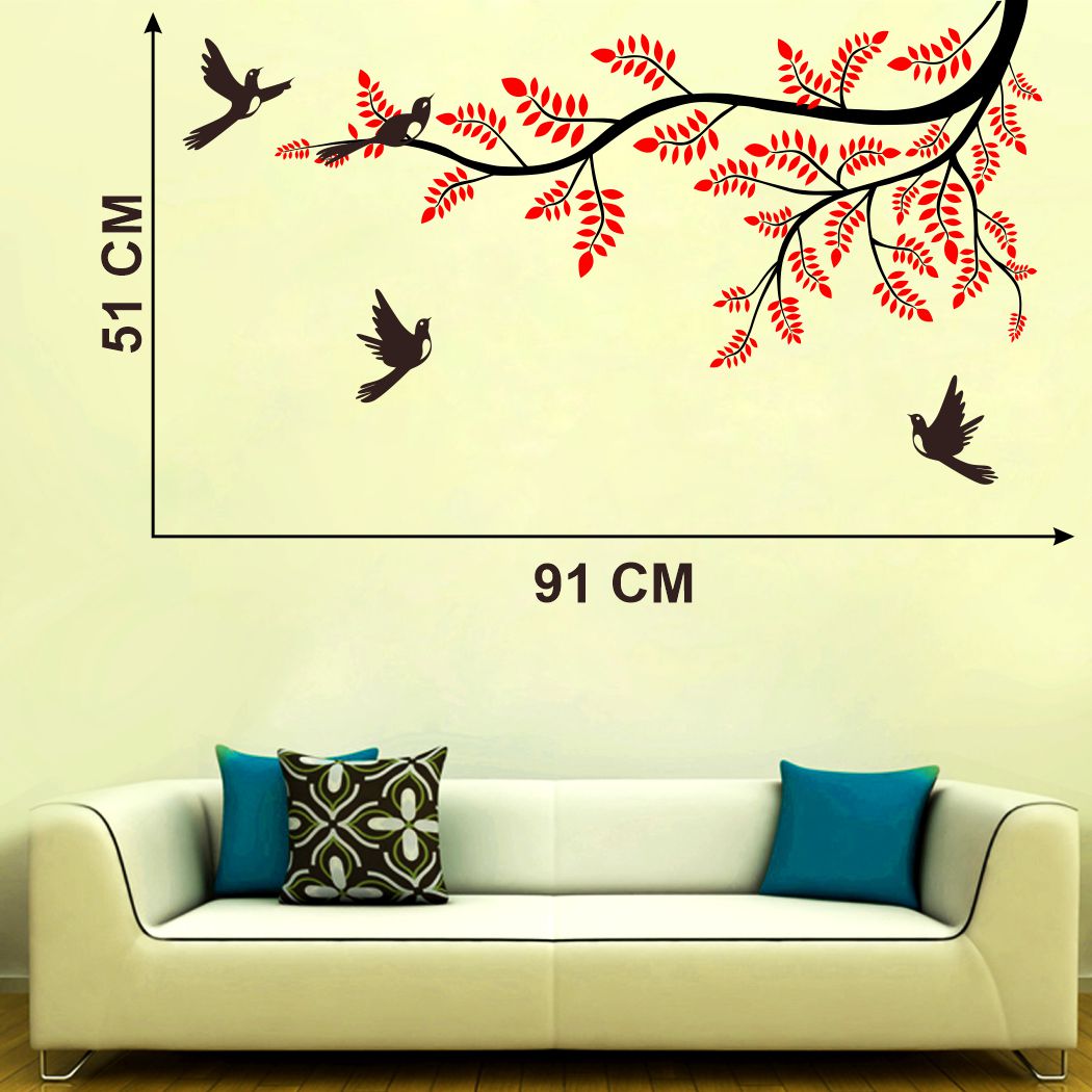 Homexa Decor | Branches With Birds and Leaf Design Wall Sticker (Size 91 x 51 cm)