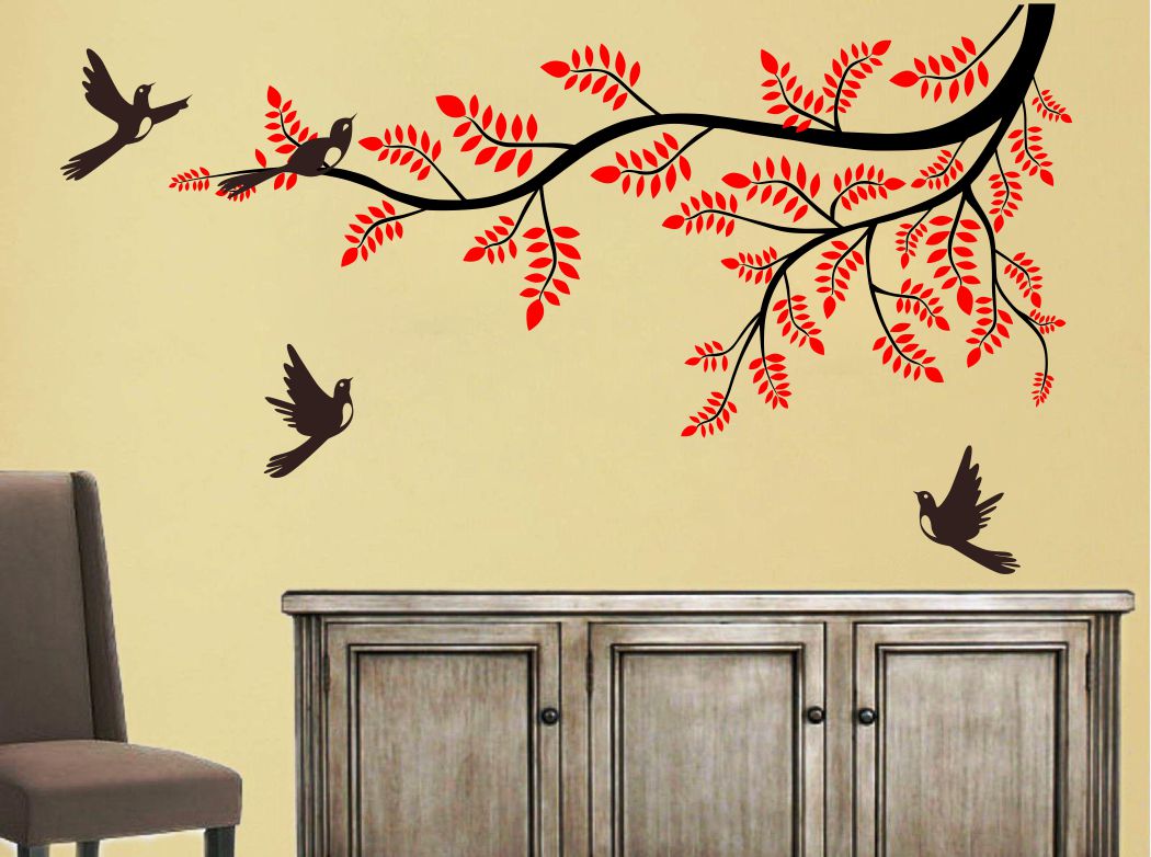 Homexa Decor | Branches With Birds and Leaf Design Wall Sticker (Size 91 x 51 cm)