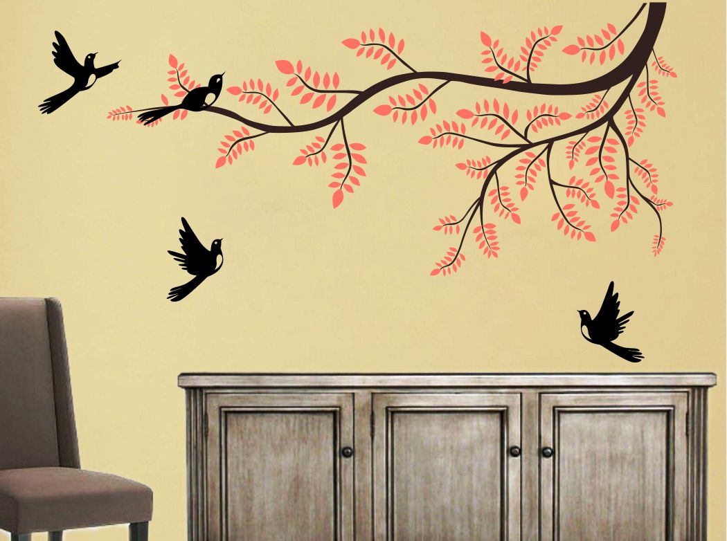 Homexa Decor | Branches With Birds and Leaf Design Wall Sticker (Size 91 x 51 cm)