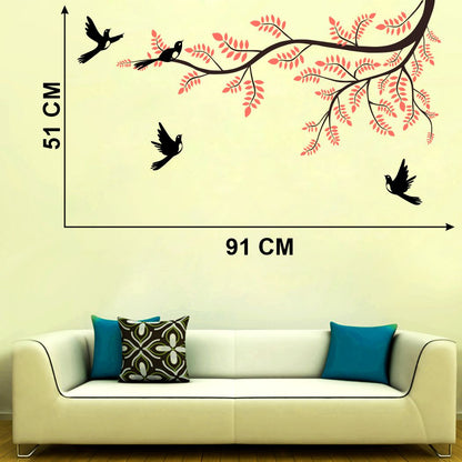 Homexa Decor | Branches With Birds and Leaf Design Wall Sticker (Size 91 x 51 cm)