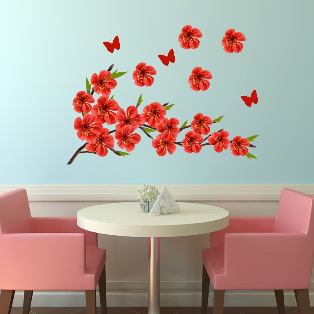 Homexa Decor | Flower With Butterfly Wall Sticker (Size 41 x 57 cm)