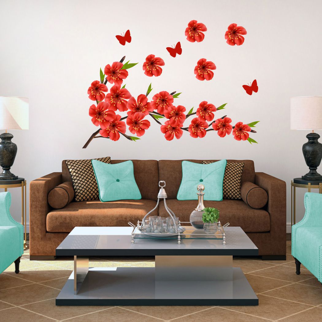 Homexa Decor | Flower With Butterfly Wall Sticker (Size 41 x 57 cm)