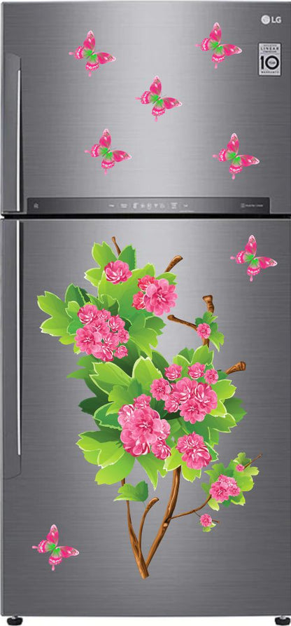 Homexa Decor | Flower With Butterfly Fridge Sticker (Size 66 x 51 cm)