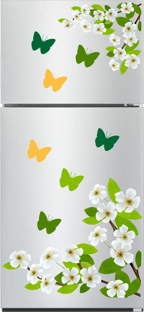 Homexa Decor | Flower With Butterfly Fridge Sticker (Size 94 x 51 cm)