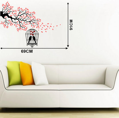 Homexa Decor | Branches With Birds and Leaf and Cages Design Wall Sticker (Size 69 x 91 cm)