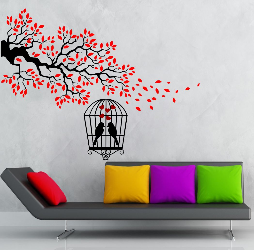 Homexa Decor | Branches With Birds and Leaf and Cages Design Wall Sticker (Size 69 x 91 cm) (Copy)