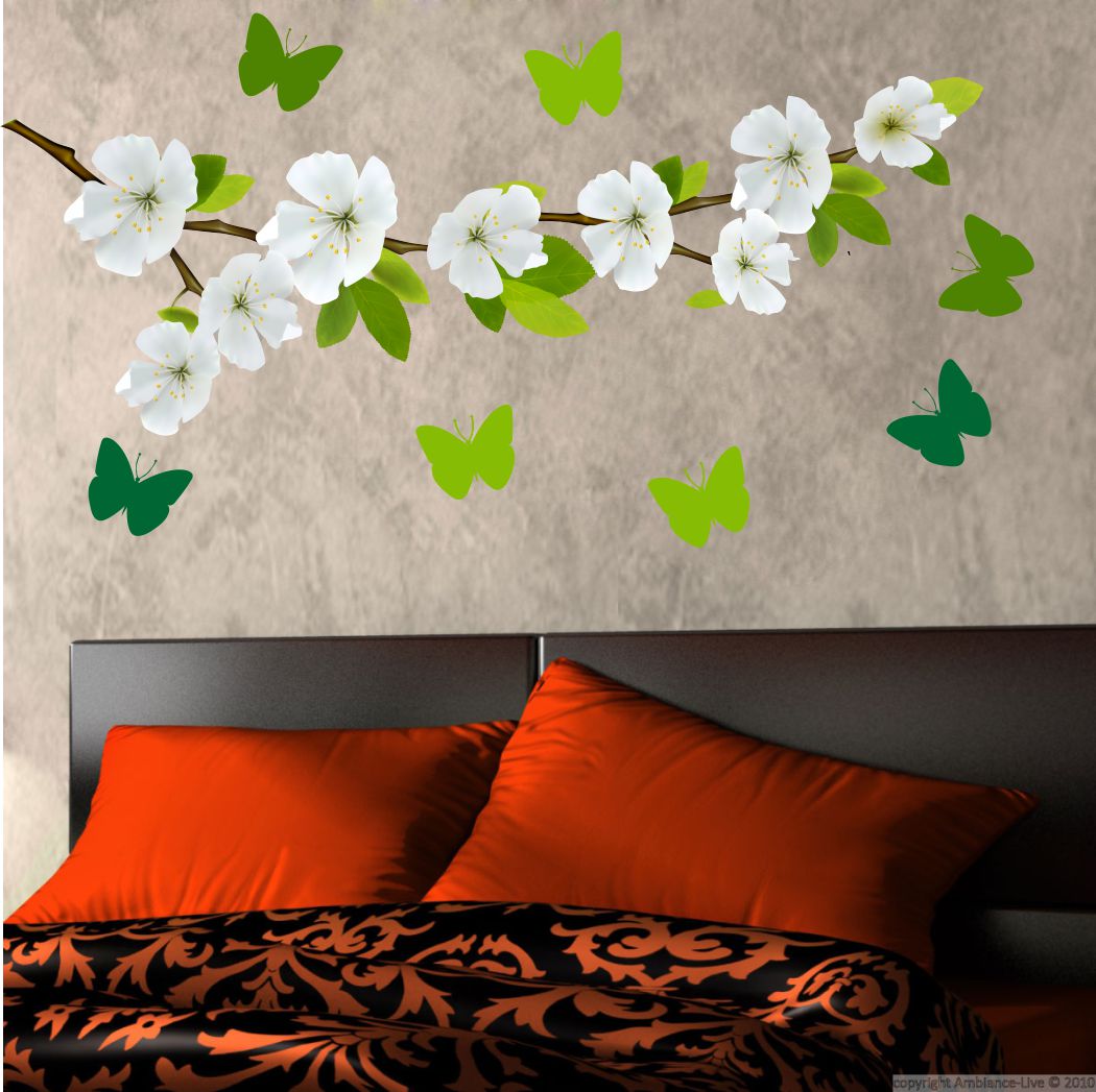 Homexa Decor | Flower With Butterfly Wall Sticker (Size 76 x 28 cm)