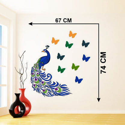 Homexa Decor | Peacock With Butterfly Wall Sticker (Size 74 x 67 cm)