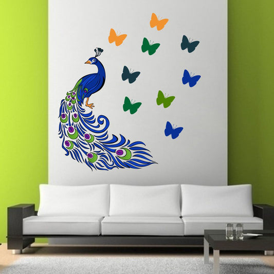 Homexa Decor | Peacock With Butterfly Wall Sticker (Size 74 x 67 cm)