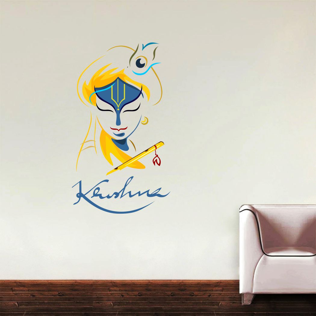 Homexa Decor | Krishna and flute Wall Sticker (Size 38x58 cm)