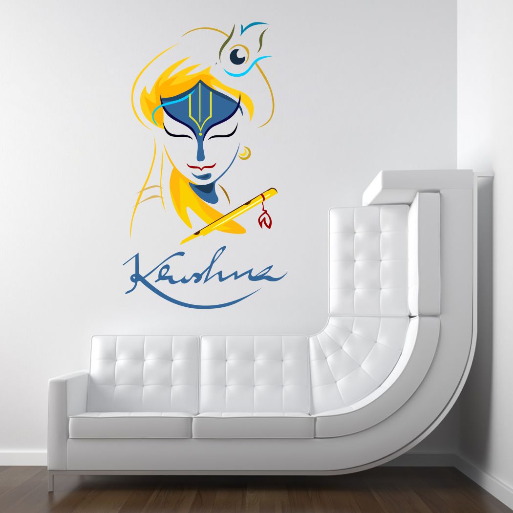 Homexa Decor | Krishna and flute Wall Sticker (Size 38x58 cm)