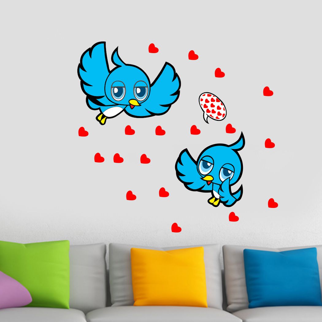 Homexa Decor | Two Love Birds With Heart Design Wall Sticker (Size 74x71 cm)