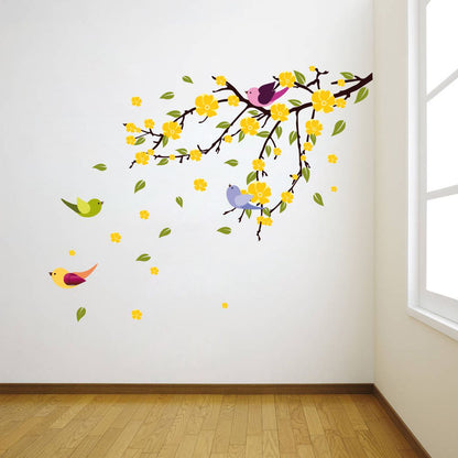 Homexa Decor | Tree With Flower and Birds Wall Sticker (Size 91x72 cm)