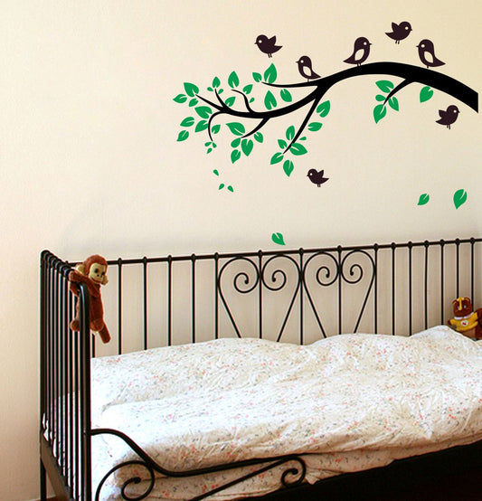 Homexa Decor | Tree With Flower and Birds Wall Sticker (Size 90x65 cm)