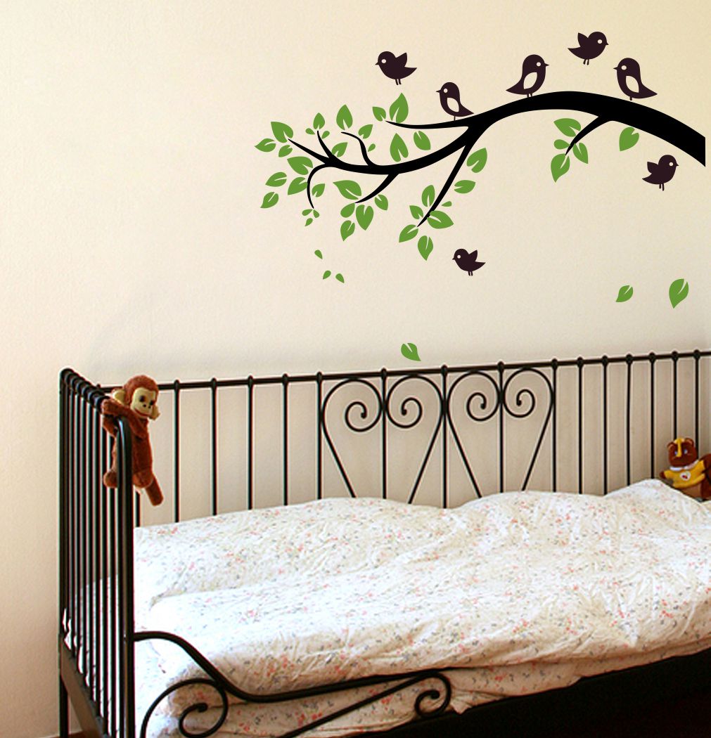 Homexa Decor | Tree With Flower and Birds Wall Sticker (Size 90x65 cm)