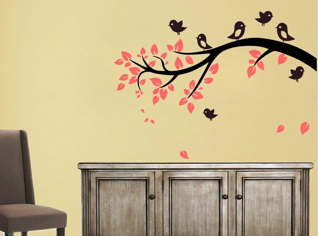 Homexa Decor | Tree With Flower and Birds Wall Sticker (Size 90x65 cm)