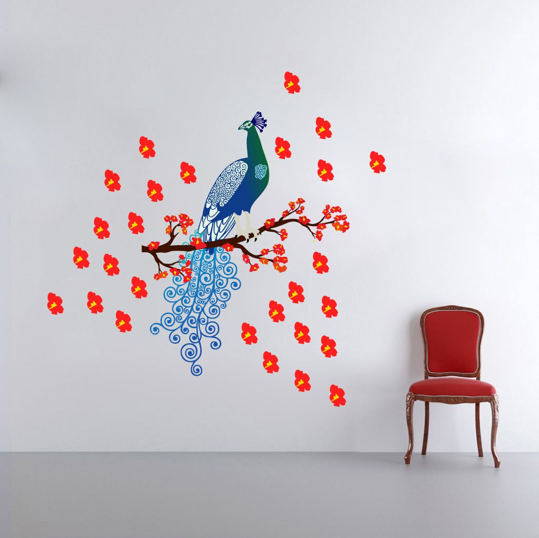 Homexa Decor | Tree With Peacock Wall Sticker (Size 73x72 cm)