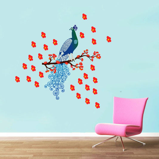 Homexa Decor | Tree With Peacock Wall Sticker (Size 73x72 cm)