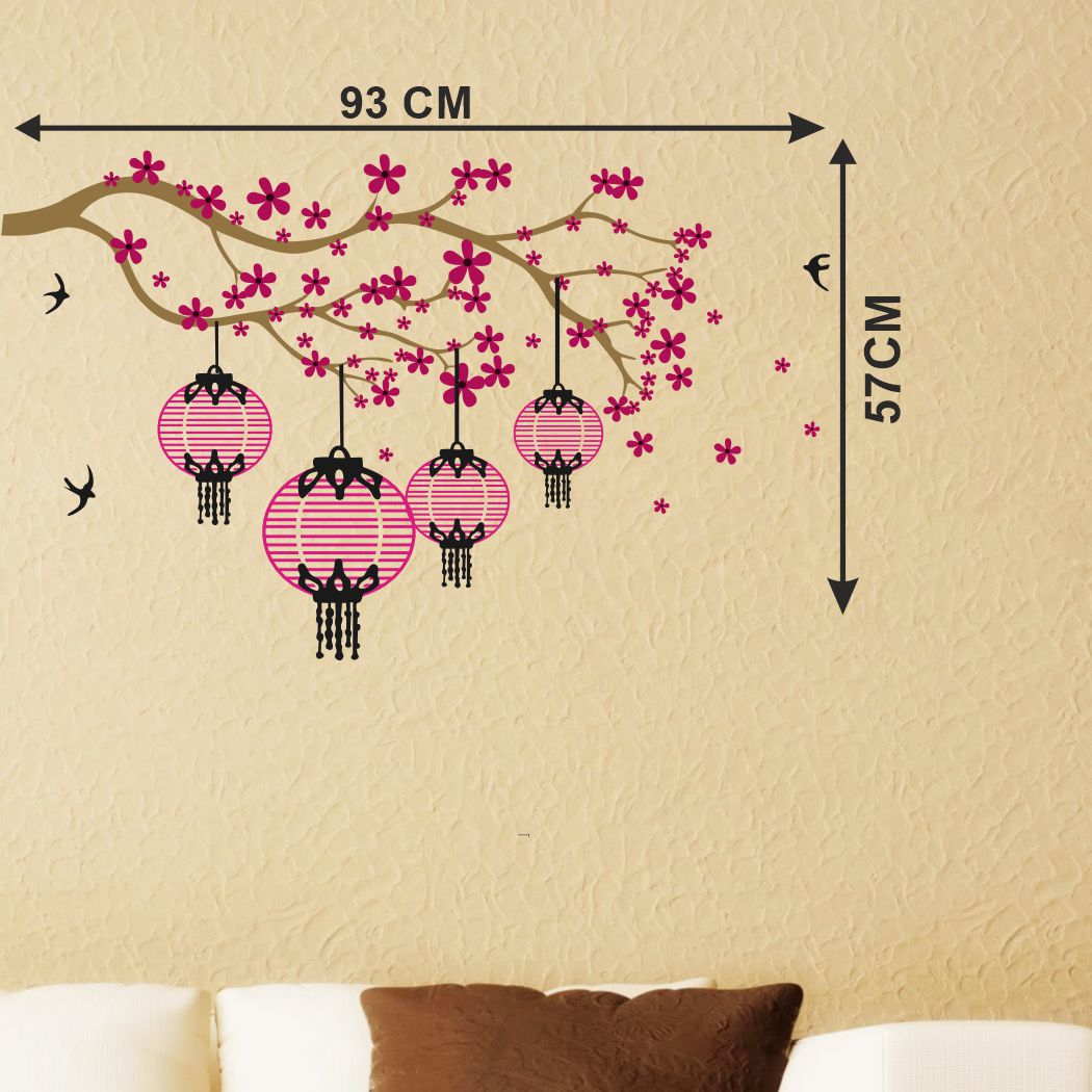 Homexa Decor | Branches With Hanging Lamp For Flower Design Wall Sticker (Size 93 x 57 cm)