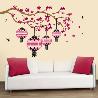 Homexa Decor | Branches With Hanging Lamp For Flower Design Wall Sticker (Size 93 x 57 cm)