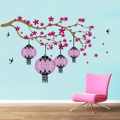 Homexa Decor | Branches With Hanging Lamp For Flower Design Wall Sticker (Size 93 x 57 cm)