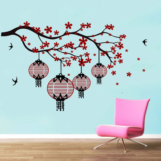 Homexa Decor | Branches With Hanging Lamp For Flower Design Wall Sticker (Size 93 x 57 cm)