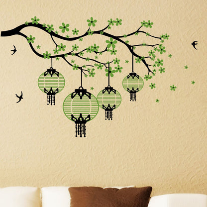 Homexa Decor | Branches With Hanging Lamp For Flower Design Wall Sticker (Size 93 x 57 cm)