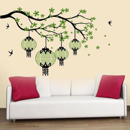 Homexa Decor | Branches With Hanging Lamp For Flower Design Wall Sticker (Size 93 x 57 cm)