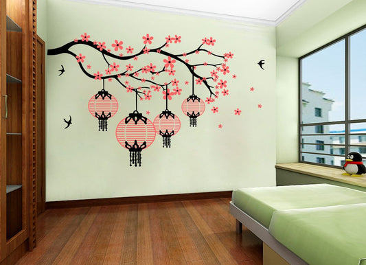 Homexa Decor | Branches With Hanging Lamp For Flower Design Wall Sticker (Size 93 x 57 cm)